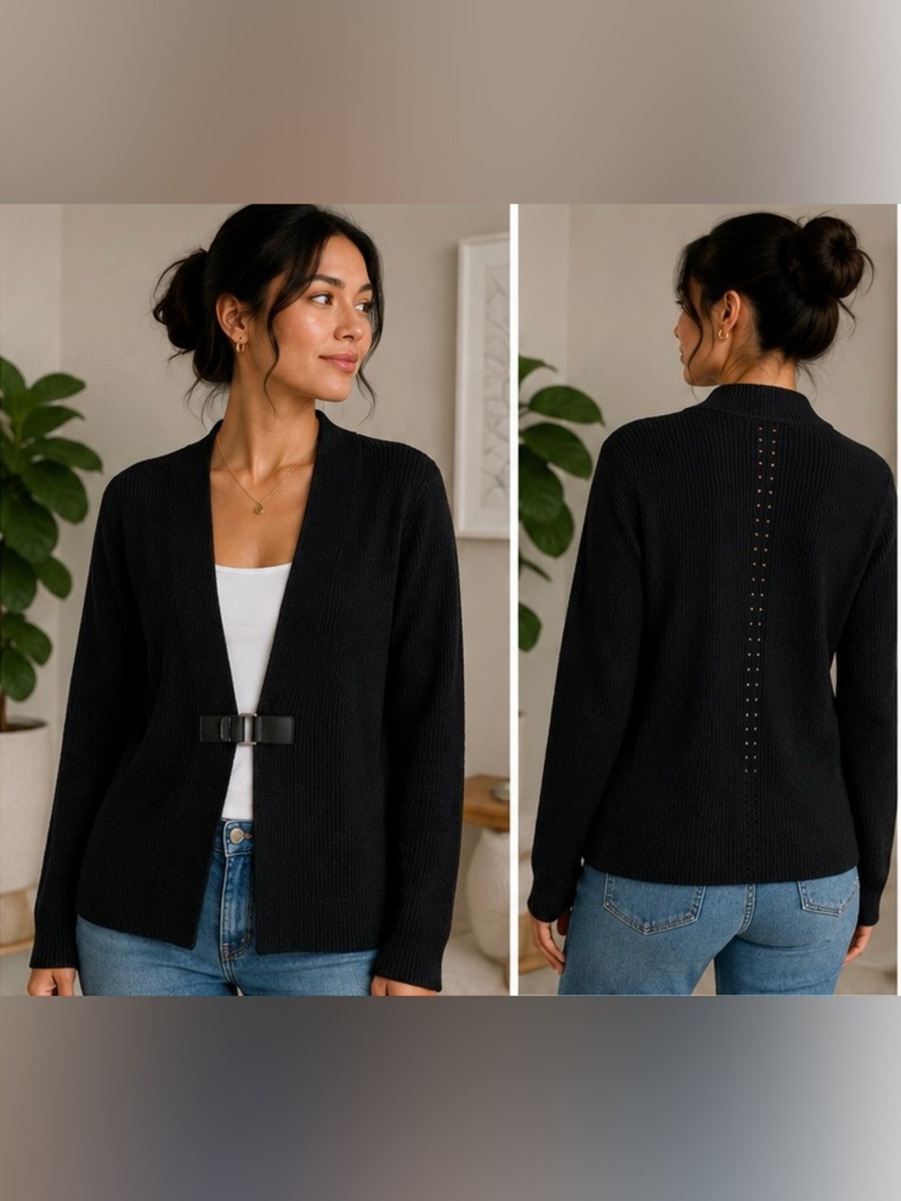 Banana Republic Black Ribbed Buckle Cardigan Women’s Smal